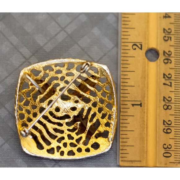 Vintage Medieval Diamond Shape Red Faux Gems Gold Tone Brooch by SHP, G41 - Picture 2 of 2